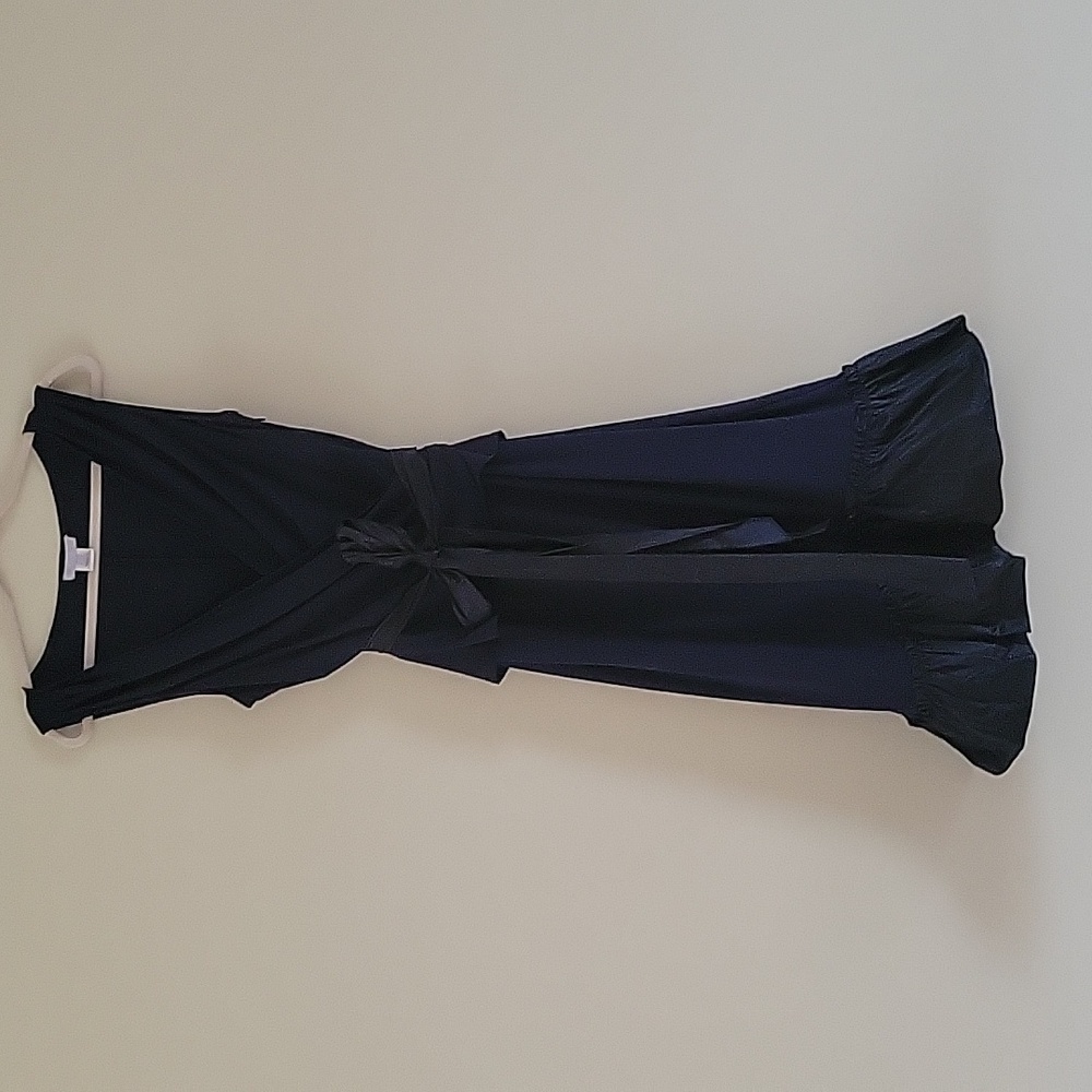 Vera Wang Lavender Label Jersey Wrap Dress Silk Taffeta Ruffle Hem Navy Size 14